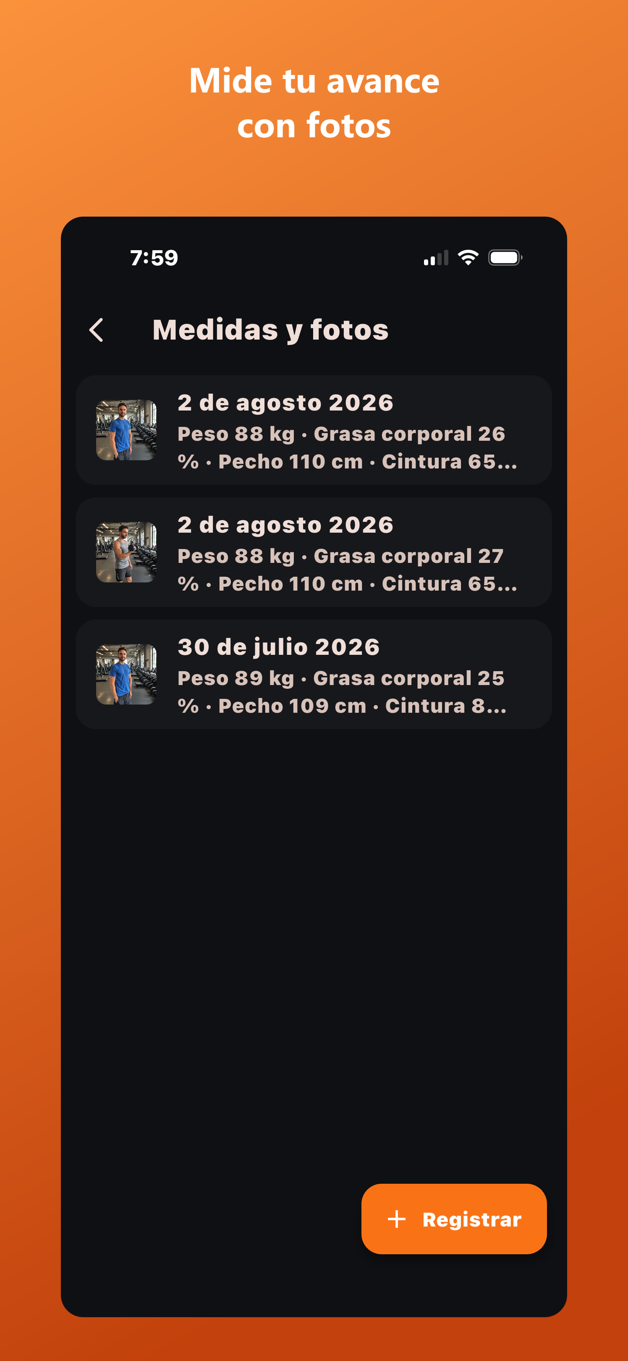 Medidas y fotos de progreso