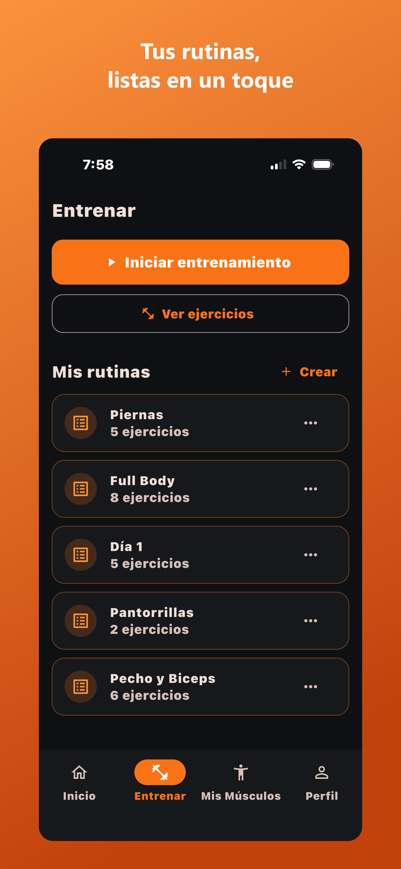 Lista de rutinas personalizadas